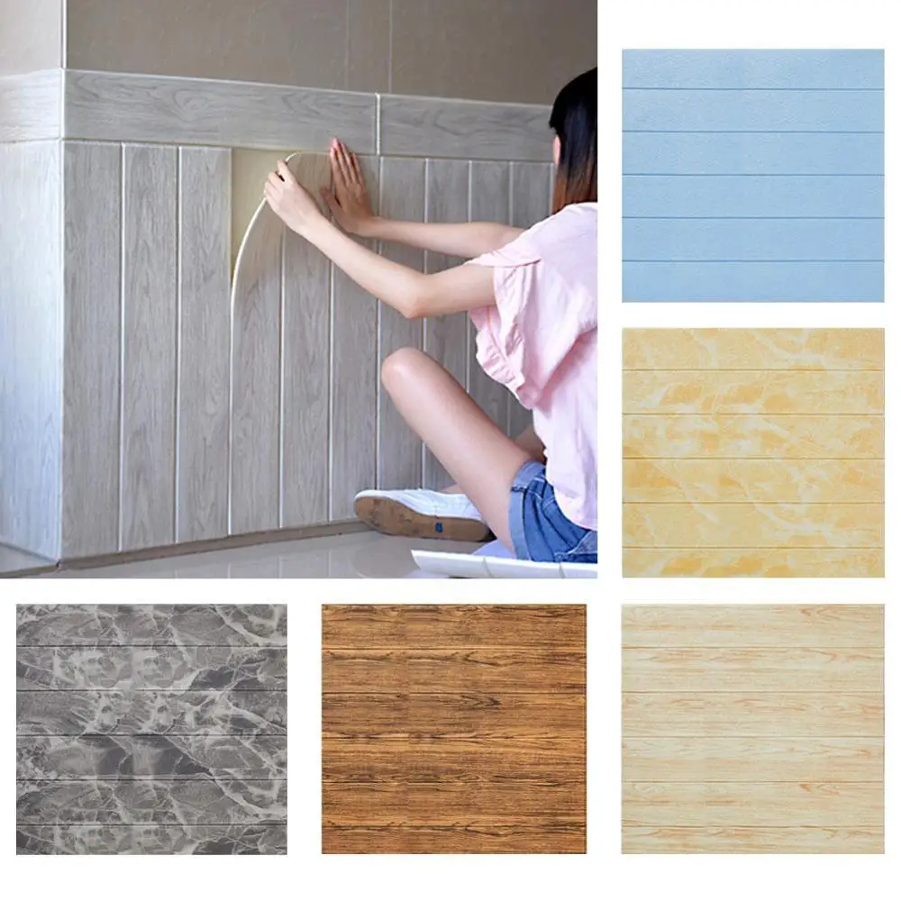 

10pcs 70x70cm 3D Wall Sticker Room Wood Grain Waterproof Self Adhesive Stickers For Living Room Kitchen TV Background Decoration