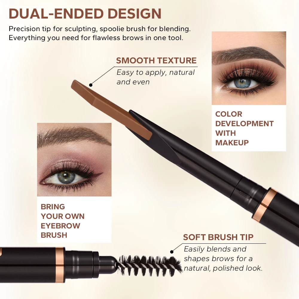 BEAUTY GLAZED Matita per sopracciglia automatica a doppia testa Penna per sopracciglia facile da usare a lunga durata impermeabile