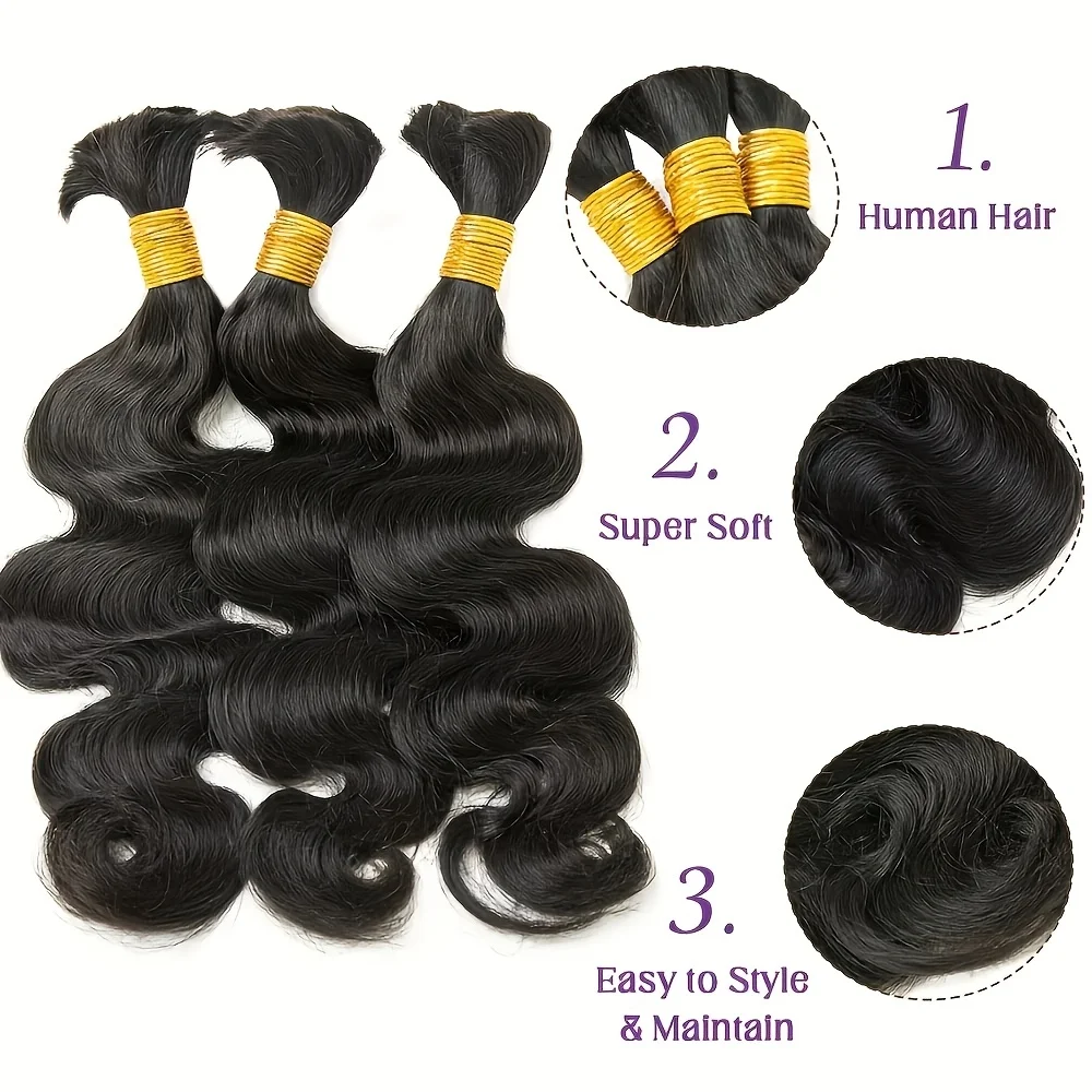 24 Inch Body Wave Braiding Hair 65g One Bundle/Pack Body Wave Bulk Human Hair for Braiding Unprocessed 15A Brazilian Human Hair Braiding Hair Extensions for Boho Braids Natural Black Daily Use S5d2f01d6cf2f4e7d9d177d9d741c6844s