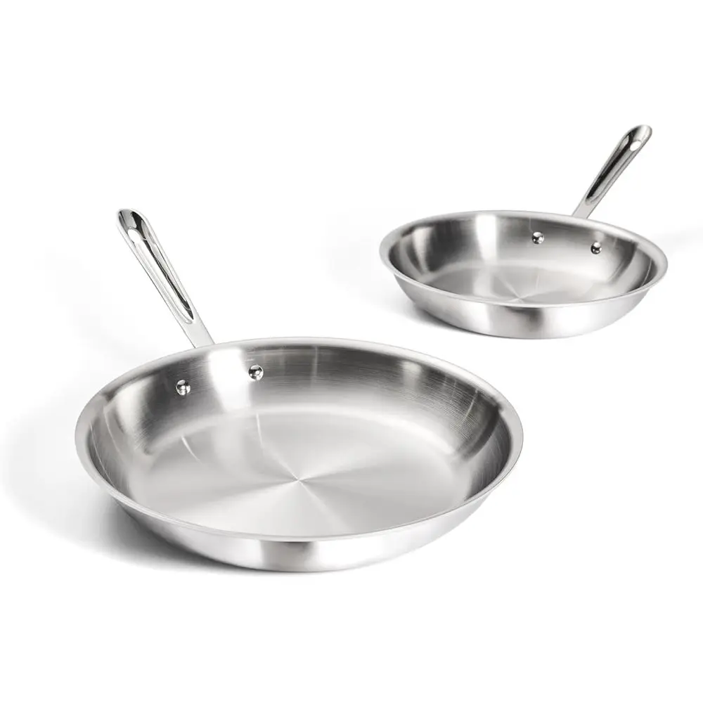 

Набор профессиональных сковород из нержавеющей стали 10 и 12 дюймов, совместимый с индукционными плитами, подходит для использования в духовке и гриле до 600 градусов. ° F, Долговечная готовка