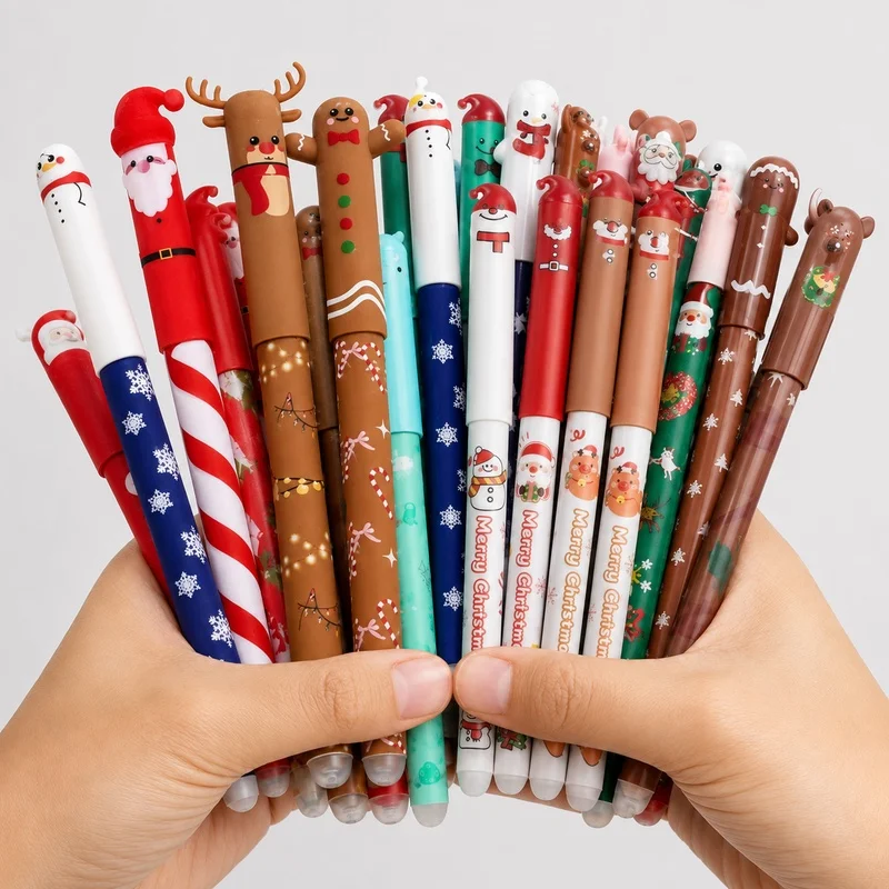 30Erasable creative simple cartoon Christmas snowman animal-themed gel pen,10Pen+20The refill style is random，Easily erasable de