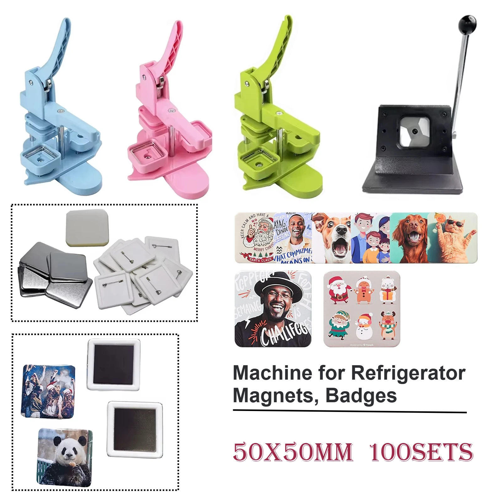 

50x50mm Square Refrigerator Badge Press Machine Rotating Manual Making Fridge Magnet Badge Pins for Business Gifts Home Office