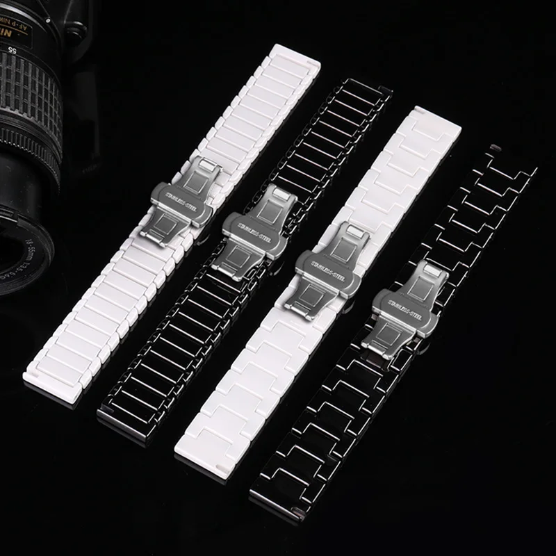 18mm 20mm 22mm 24mm Stainless Steel Watchband Curved Lnterface Butterfly Ceramics Watch Strap For Tissot Ar-mani Citizen Seiko