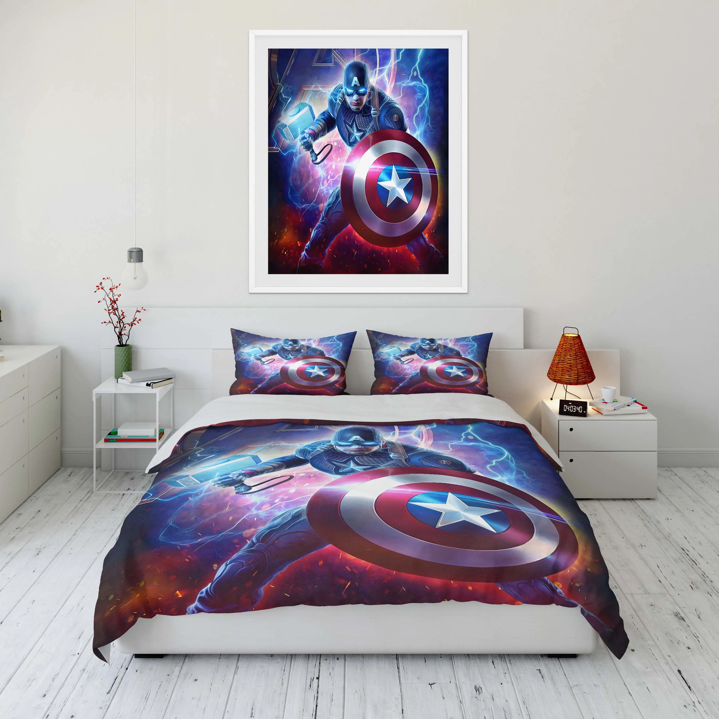 Marvel Captain America Printed Quilt Cover Pillowcase Bedding Set Kids Adult Comfortable Bed Set Twin King King Size Bedding Set