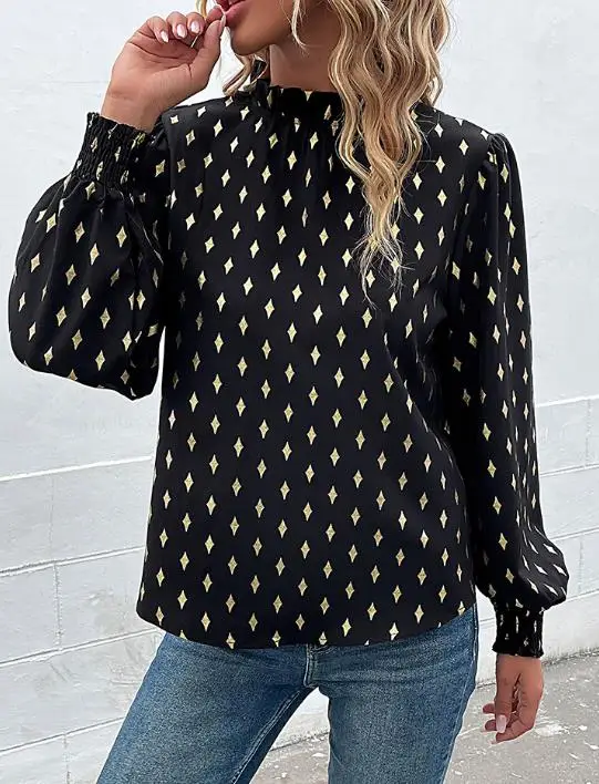 

Women's Shirt 2025 Autumn New Long Sleeve Gold Plated Shirt Simple Casual Commuting Retro Elegant Shirt for Women