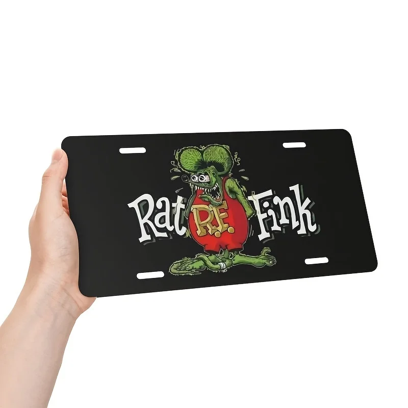 Rat Fink Design Aluminum License Plate Sign - Vintage, Waterproof & Easy to Install - for Home, Garage, Cafe, Restaurant, Bar W