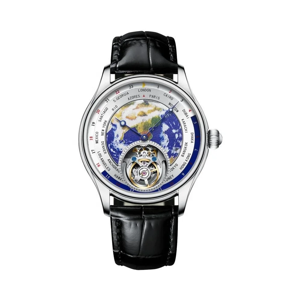 

Flying Tourbillon Movement Watch for Men Sapphire Mechanical Watches Mens Business Luxury Earth Enamel Dial Sapphire Mirror