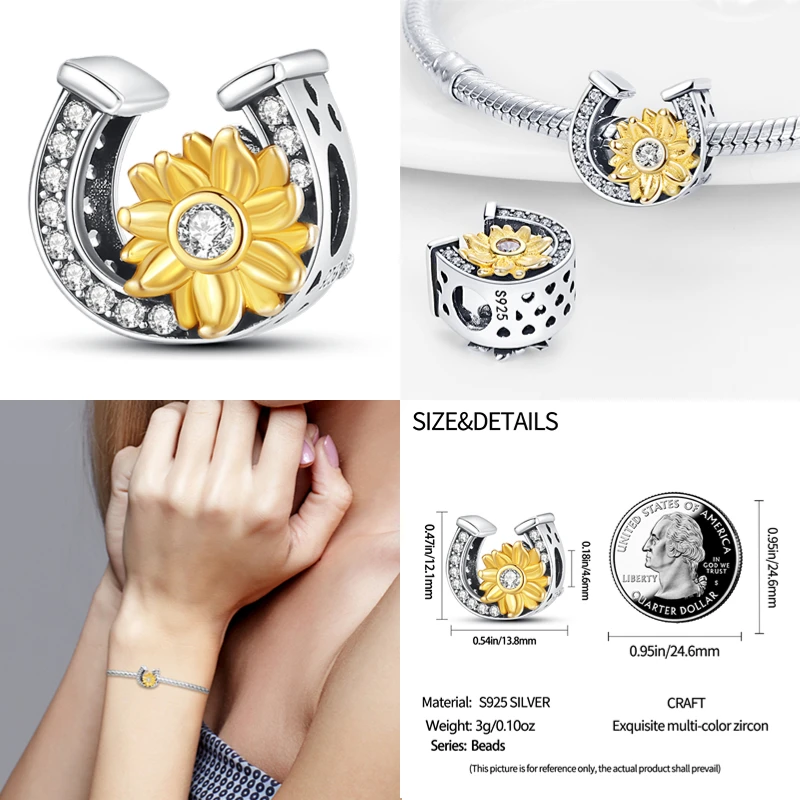 925 Sterling Silber Sonnenblume Schmetterling Blume Herz Charme passt Pandora Original Armband schön DIY mit Perlen gemacht