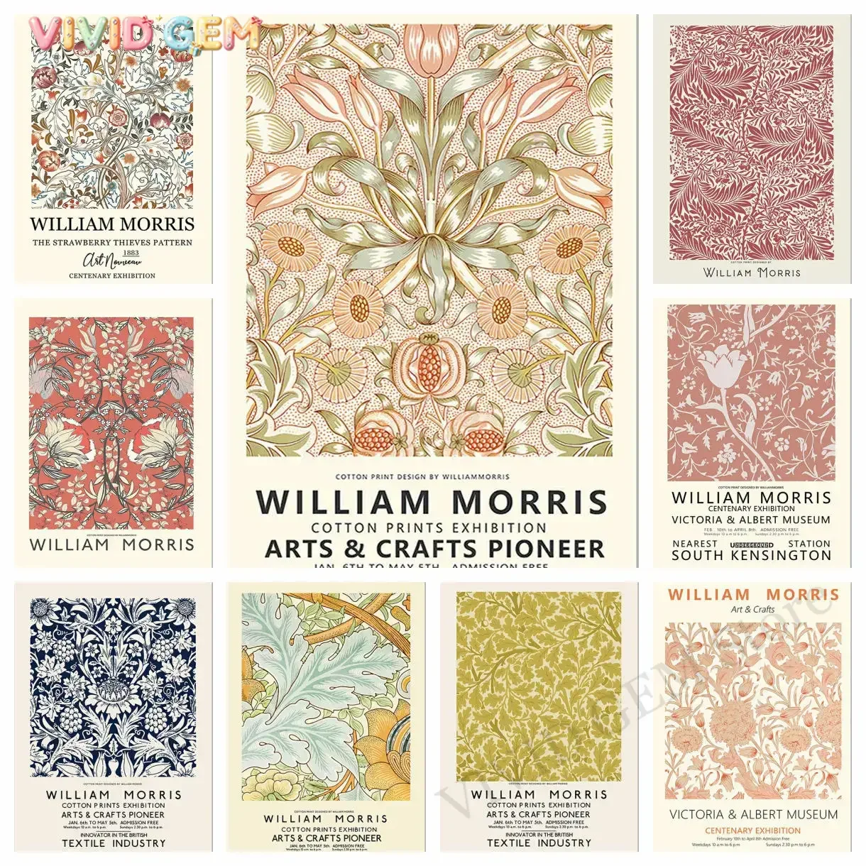 VIVID GEM William Morris the Museum  5d Diamond Painting  for Living Room Decor