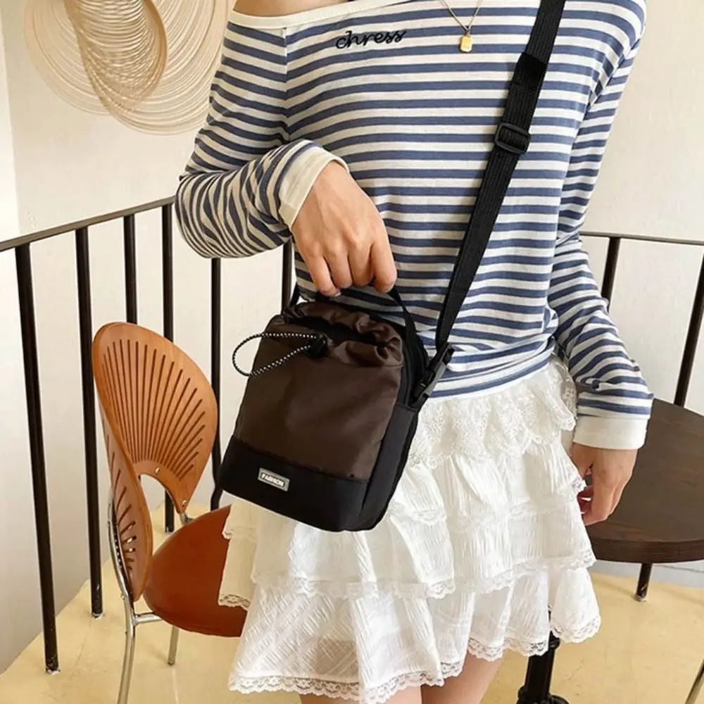 Nylon Drawstring Shoulder Bag Adjustable Strap Korean Style Women Crossbody Bag Lightweight Large Capacity Bucket Bag