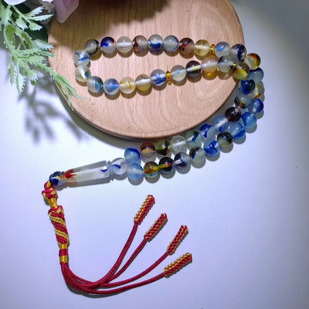 45 Beads 10mm Men Prayer Beads Luminous Muslim Misbaha, Hand Woven Tassel Islamic Tasbih, Religious Worship Jewelry Gift