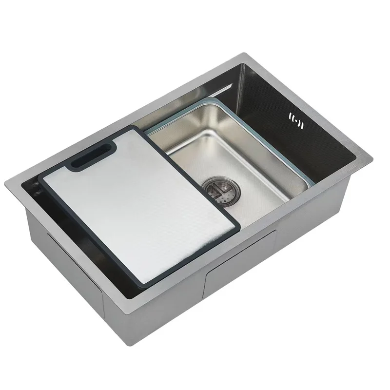 304 Stainless Steel Handmade Undermount Sink S7543, Narrow Edge Single Bowl Rice‑Grain Embossed Kitchen Sink with Double Track