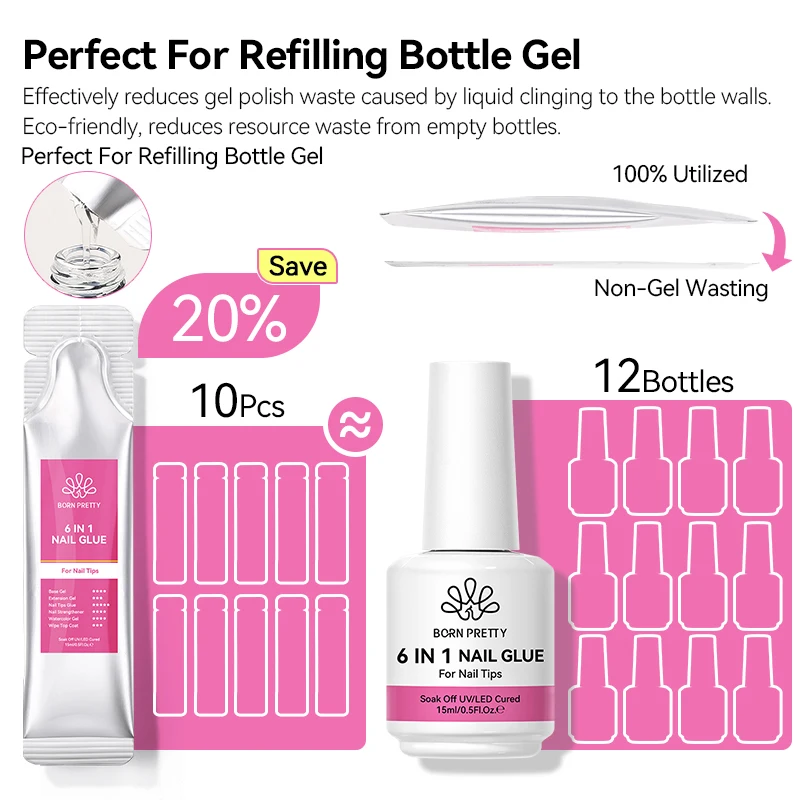 BORN PRETTY 15g 6 en 1 Extension ongles vernis Gel UV paquet rechargé construction ongles Gel Base en caoutchouc Semi Permanent ongles Art Gel