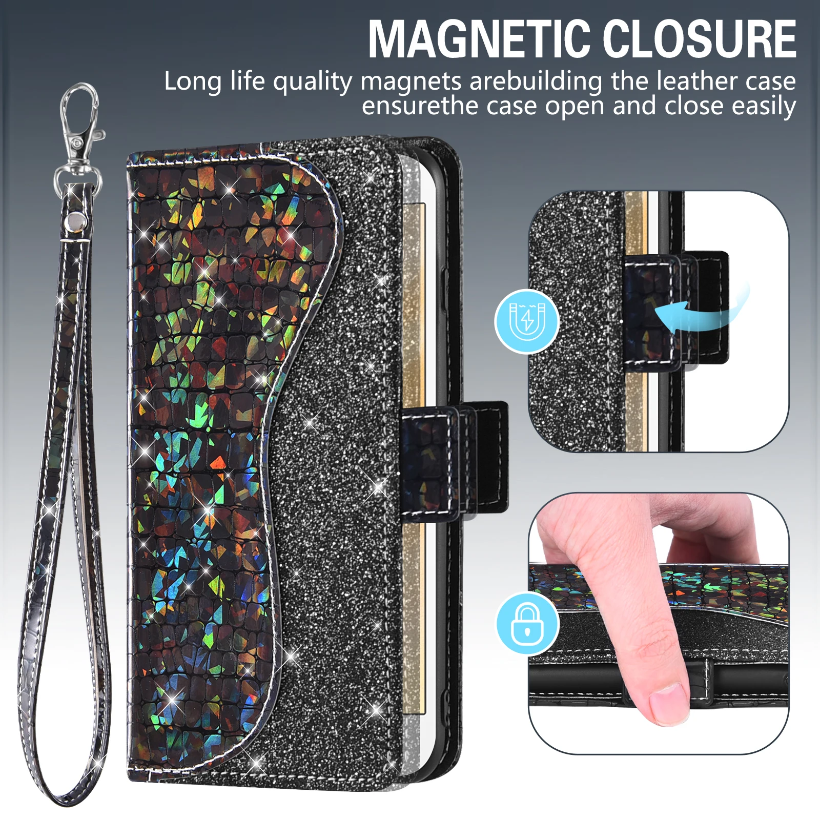 

Sequin Glitter Flip Cover Leather Wallet Phone Case For LG K40/K12 Plus/X4 2019/Solo LTE L423DL/Xpression Plus 2/Harmony 3 K20