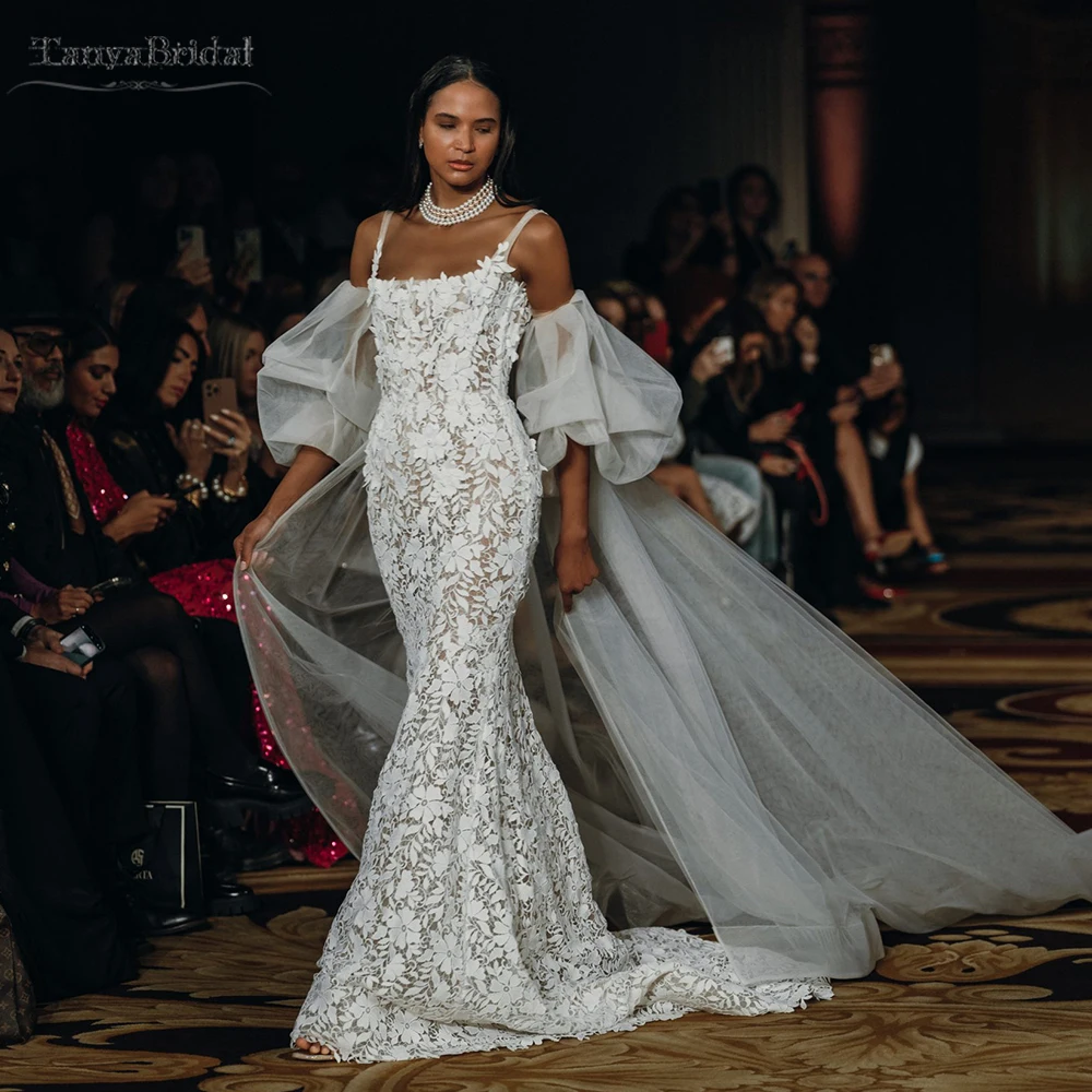 

Sheer Tulle Wedding Cape With Short Puffy sleeve ,Simple Elegant Bridal Jacket With Train DJ467