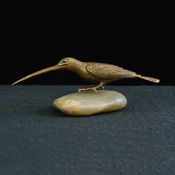 Solid Copper Long Mouth Bird Small Statue Ornaments Classical Vintage Brass Animal Woodpecker Figurines Home Desk Decorations