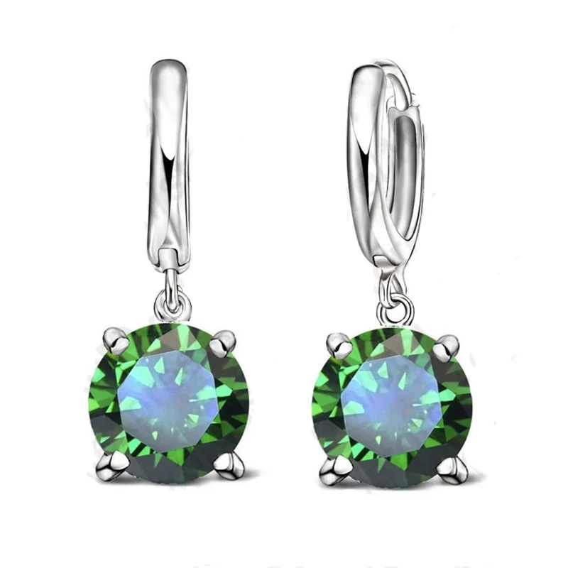 Real 925 Pure Sterling Silver Dangle Earrings CZ Crystal Big Round  Earrings For Women Girls Gift Fashion Jewelry