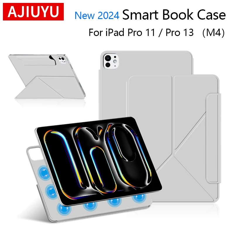 AJIUYU Magnetic Case For iPad Pro 13 inch 2024 Tablet Case For iPad Pro 11 2024 (M4) Y Folding PU Leather Book Cover Smart Folio