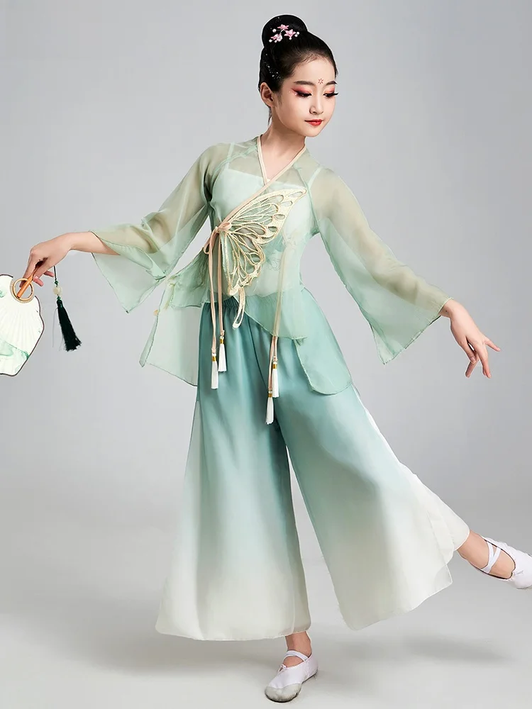 

Ele Classical Dance Performance Costume for Girls Children's T Top Skirt Set Practice Outfit Ethereal Ethnic Wear