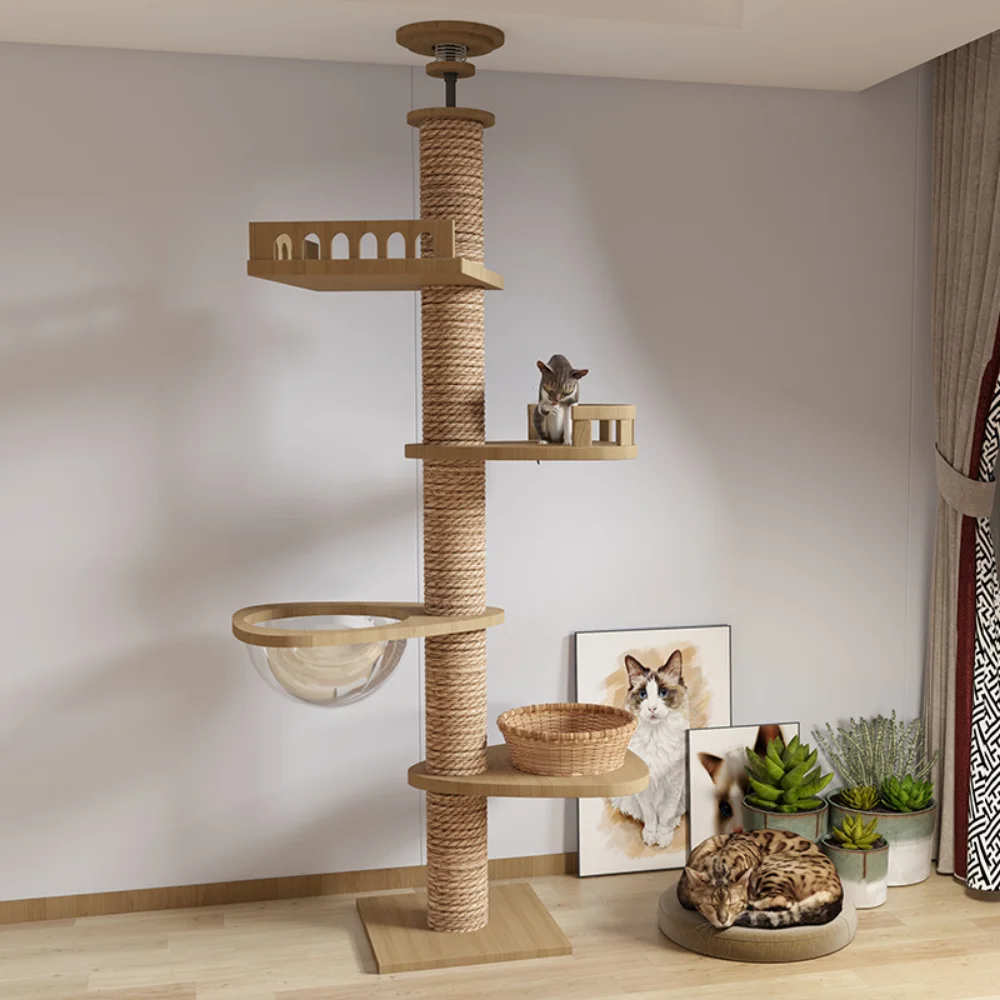 Adjustable Cat Tree House Cat Tower Jumping Platform Floor to Ceiling Cats Multi-Level Condo Hammock Pet Cats Activity Center