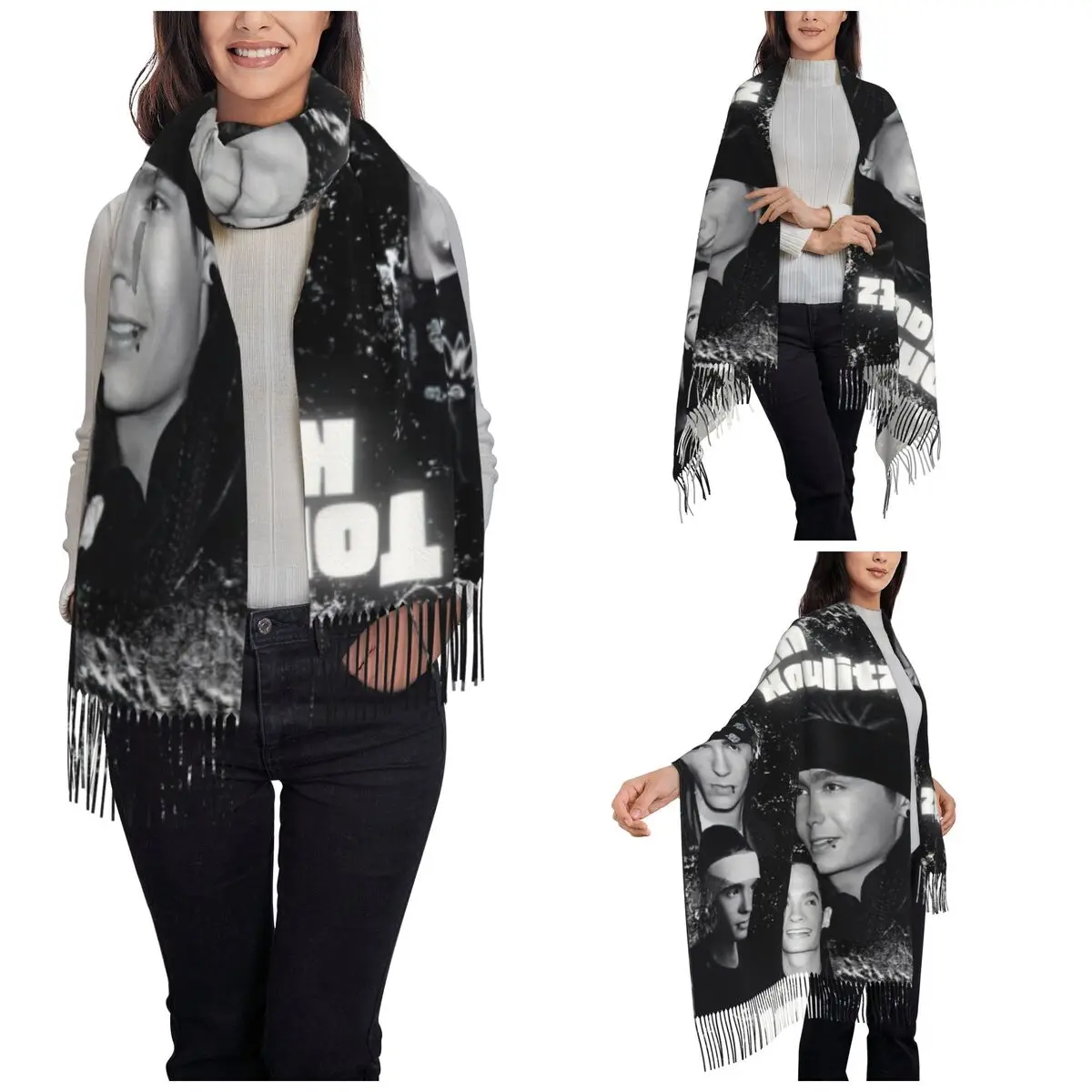 Tokio Hotel Tom Kaulitz Scarf for Womens Warm Winter Pashmina Shawl Wrap Large Scarves with Tassel for Daily Wear