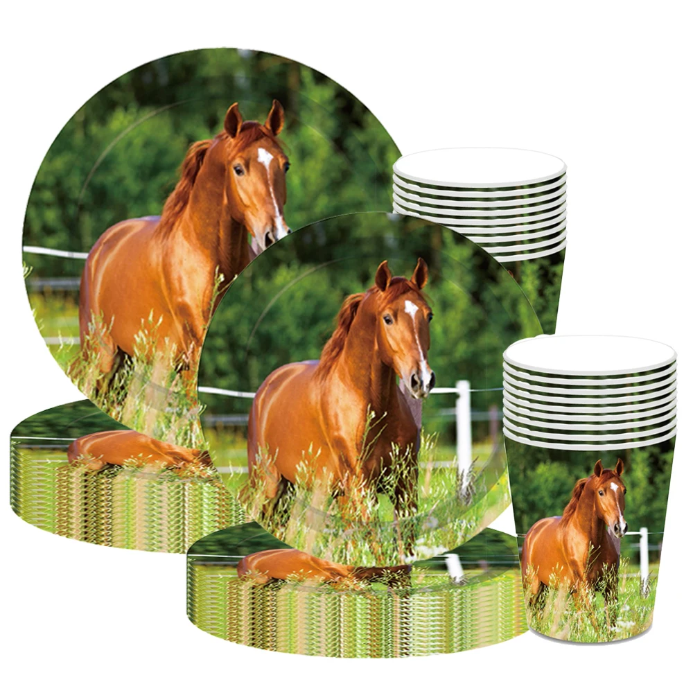 Horse Birthday Party Decorations Kids Disposable Tableware Cup Plate Baby Shower Horse Party Decor Supplies