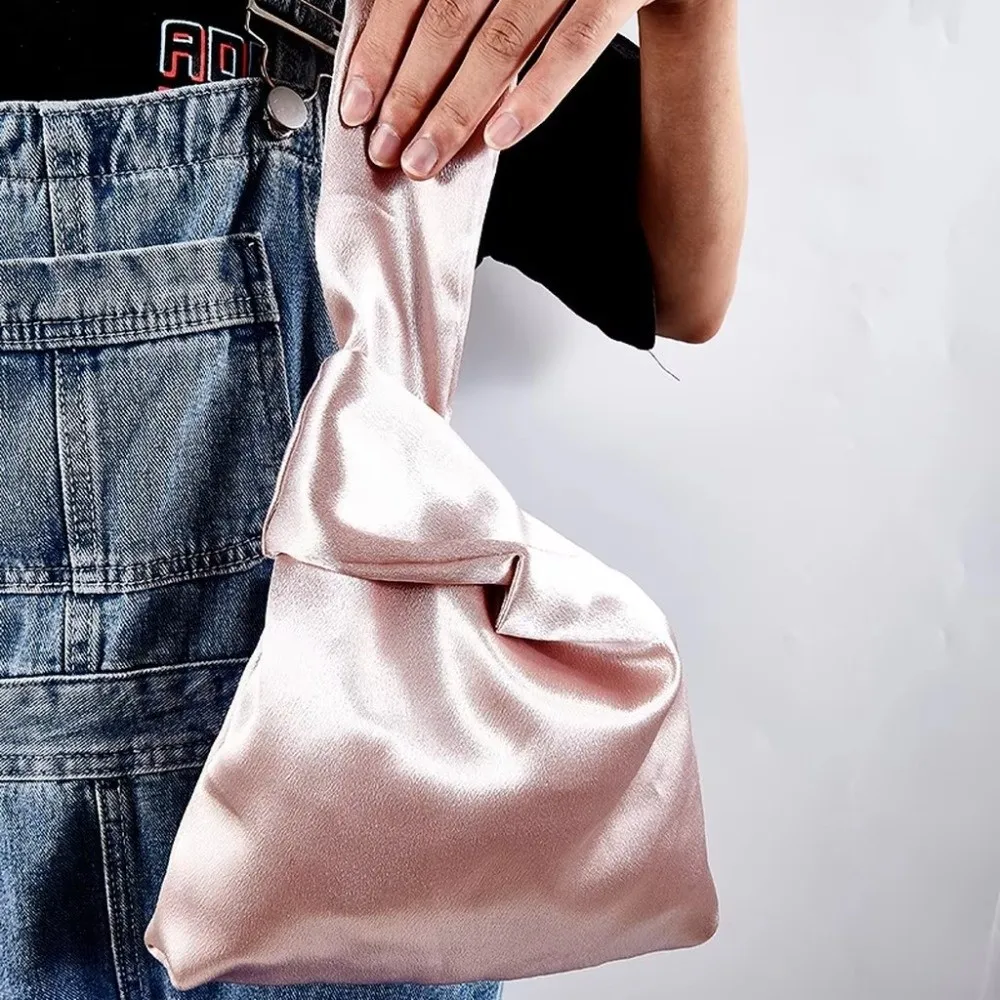 Elegant Silk Satin Wrist Bag Portable Soft Party Clutch Purse Japanese Style Storage Makeup Pouch For Women