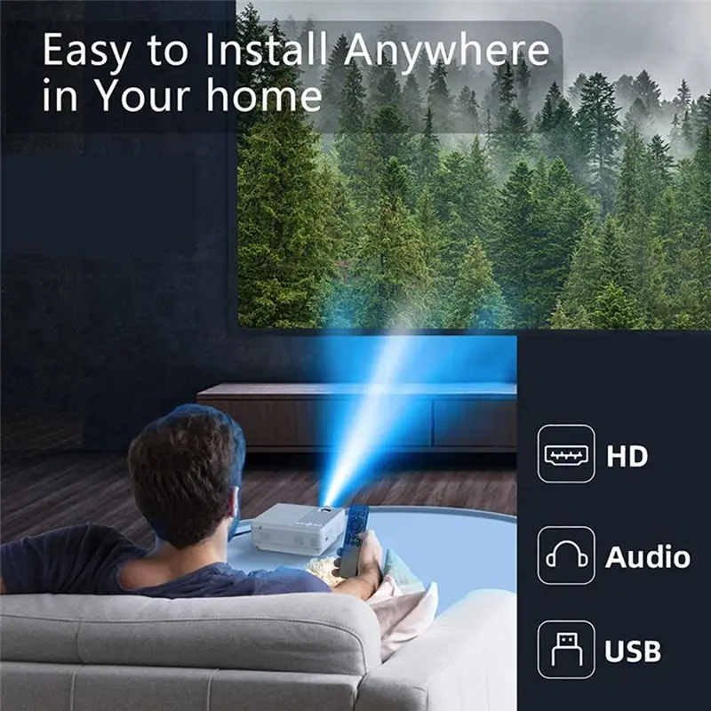 1080P Projector 12000LM Home Theater Video Projector with WiFi+BT for HD, USB, VGA, AV, IOS and Android Phone(US Plug)