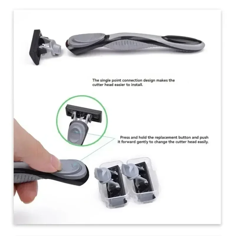 Zes Snijkop Heren Doos Roestvrijstalen Vijf-Laags Scheerapparaat Handmatig Scheerapparaat Vervangbaar Snijkop Scheermes