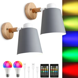 RGB Wood wall lamp bedside USB Chargewall sconce modern wall light for bedroom Nordic macaroon 6 color steering head E27 85-285V