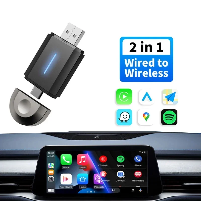 

Phoebus Link 2 in 1 Mini Carplay Wireless Adapter Seamless Integration Android Auto for Apple USB Type-C in Universal Vehicles