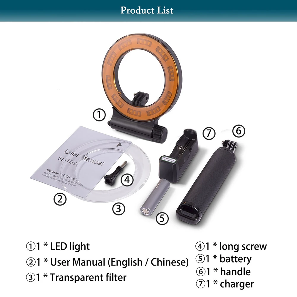 LED Selfie Ring Light Waterproof 40m Diving Fill Light Photography RingLight For Action Sports Camera