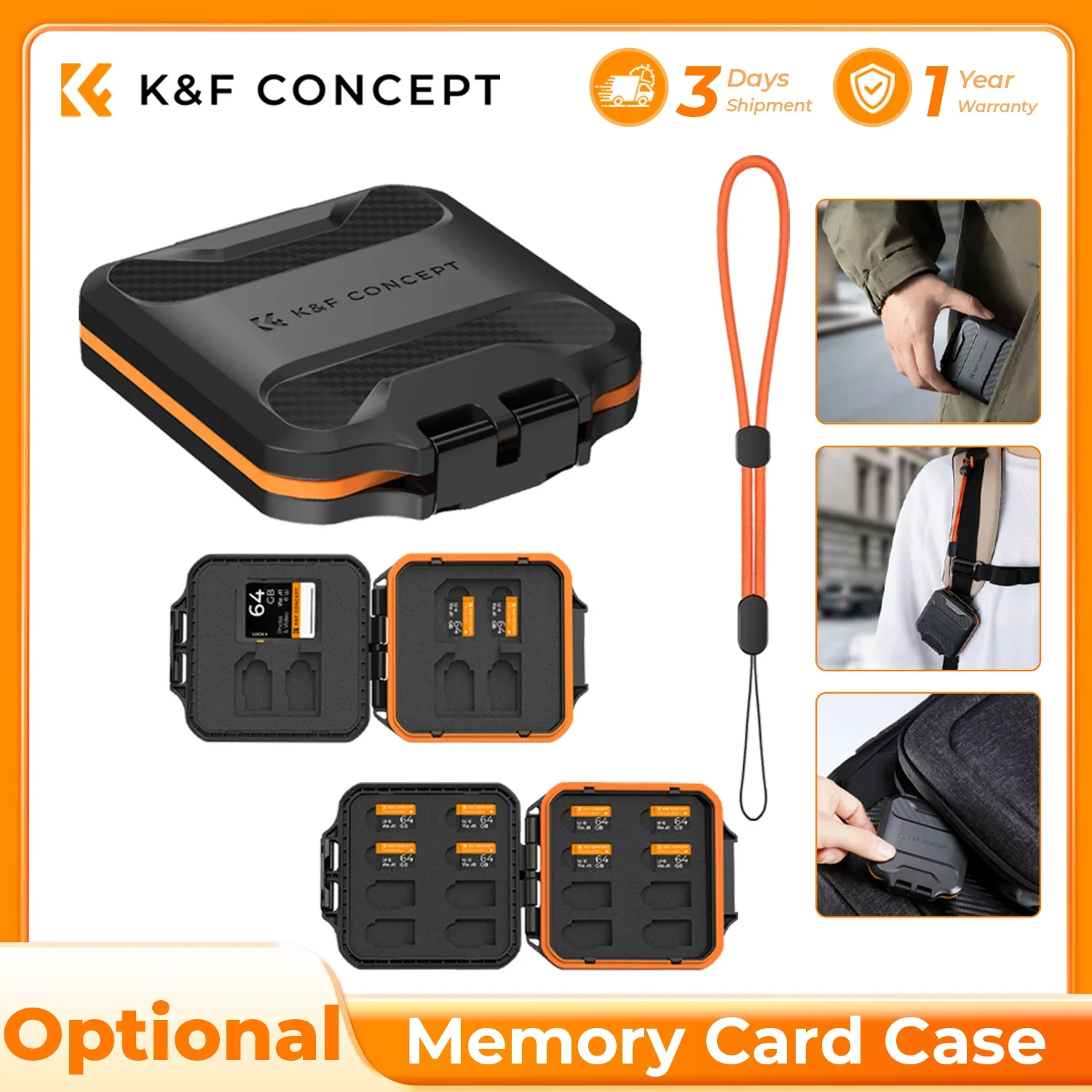 K&F CONCEPT 12/16 Fächer Micro SD Kartenetui Kartenhalter Organizer Wasserresistent Stoßfest Staubdicht für Micro SD/SDHC/SDXC/TF