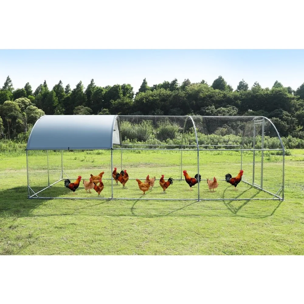 

Large Metal Chicken Coop , Waterproof and Anti-Ultraviolet Cover,9.2'W x 18.7'L x 6.5'H,Dome Shaped Outdoor Cages.