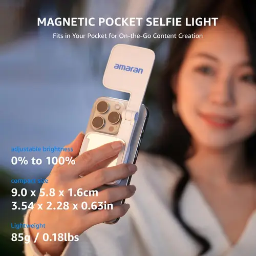 Imagen 2 del producto amaran Go-luz de Selfie magnética para teléfono, luz portátil recargable con espejo para Selfie, maquillaje, videoconferencia, TikTok, Youtube