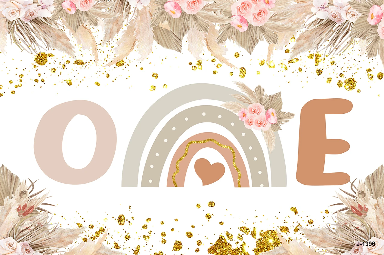 ฉากหลังแบบโบฮีเมียนสำหรับวันเกิด1st ของเด็กทารกดอกไม้สายรุ้งสดใสเด็กหญิงเด็กชายผีเสื้องานเลี้ยงวันเกิด