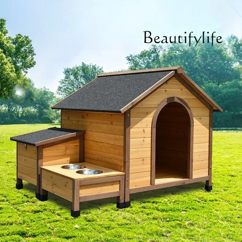 BA Dog Kennel Cage Tent Nest Outdoor House Villa Rain Protection And Sun Protection With Food Basin Water Basin Solid Wood Fir X