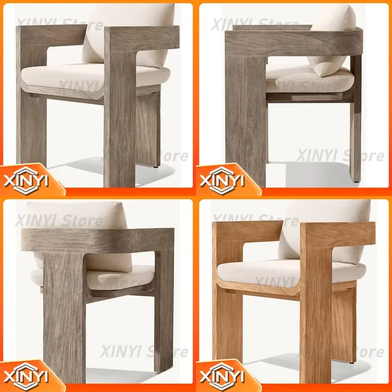 Modern Luxury Upholstered Wood Frame Outdoor Furniture Set for Hotel Garden Terrace Park Teak Dining Chairs for Commercial