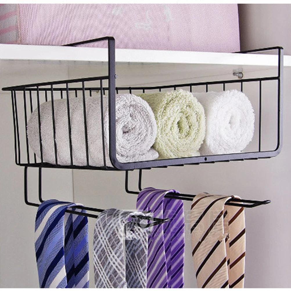 

Kitchen Under Cabinet Shelf Black Steel Wire Storage Rack Wardrobe Organizer Flat U-Shaped Hook Strong Load Bearing
