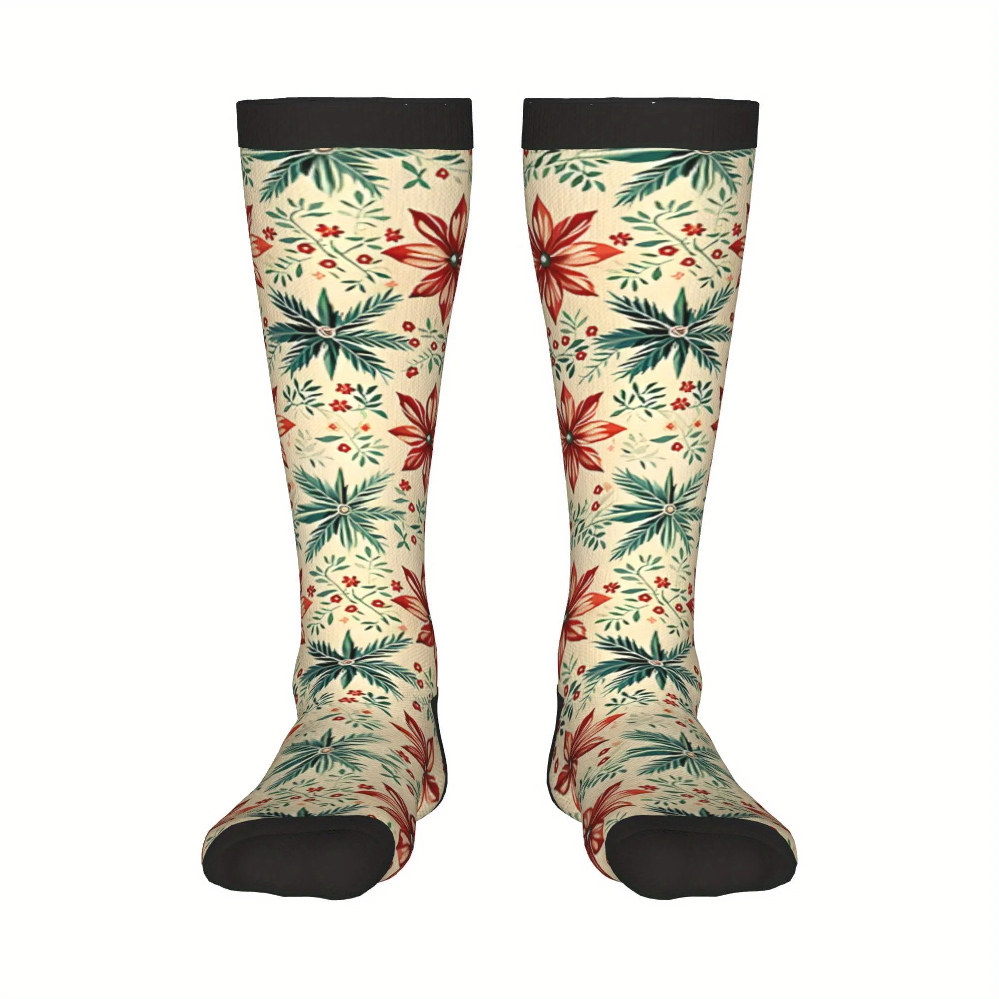 جوارب ضغط مبتكرة لعيد الميلاد - جوارب هيب هوب كلاسيكية للجنسين مع رقاقات ثلج مطبوعة بعطلة عشوائية، قصب حلوى