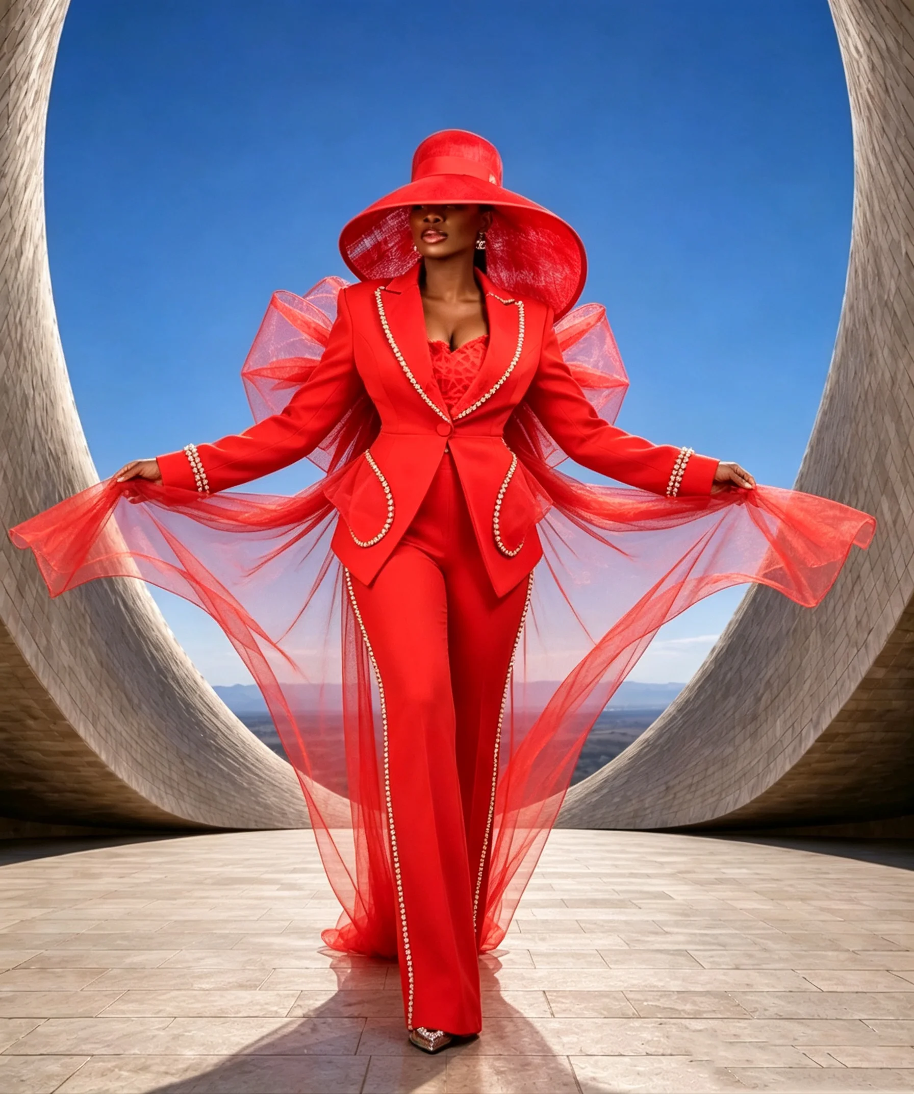 Red Wedding Women Suit Set 2 Pcs Blazer+Pants Bow Tulle Wrap Shawl Formal Office Jacket Customized Bridal Tuxedo Guest Coat