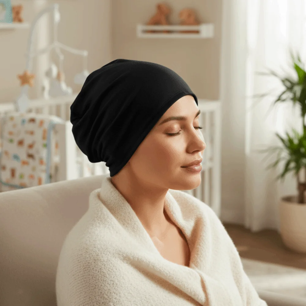 

2PCS Windproof Confinement Nightcap Breathable Soft Baotou Cap Single Layer Solid Color Bald Cap Cover Air Conditioning