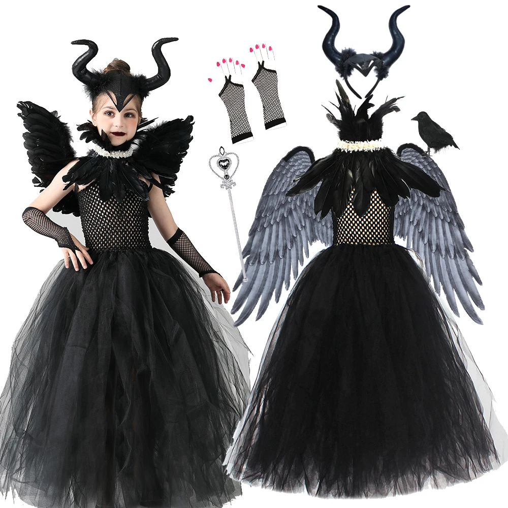 

Girls Halloween Black Swan Cosplay Costumes Children Dress Outfits Carnival Party Suit Girls Disg Polyester Dress Role Play