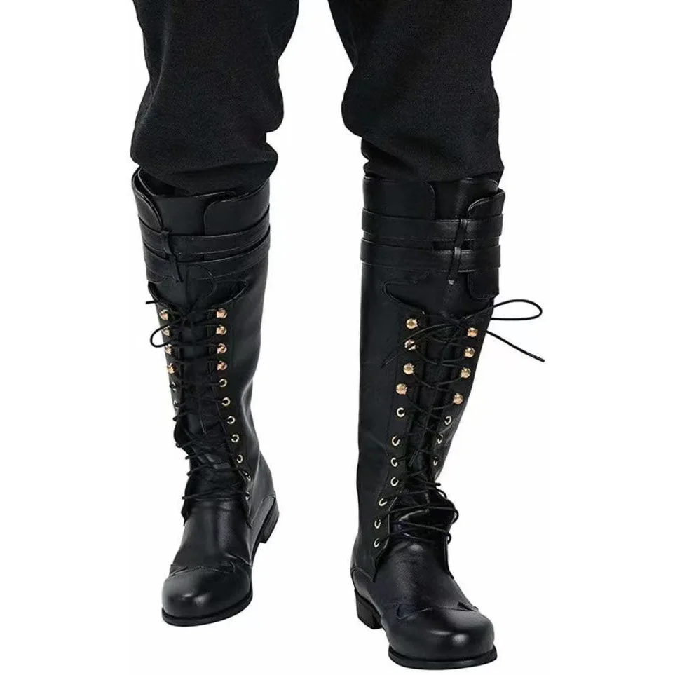 Botas Medievales Hombre Vintage Steampunk Cosplay Boots Men Winter Viking Pirate Pu Leather Shoes Carnival Party Fancy Knight - view 4