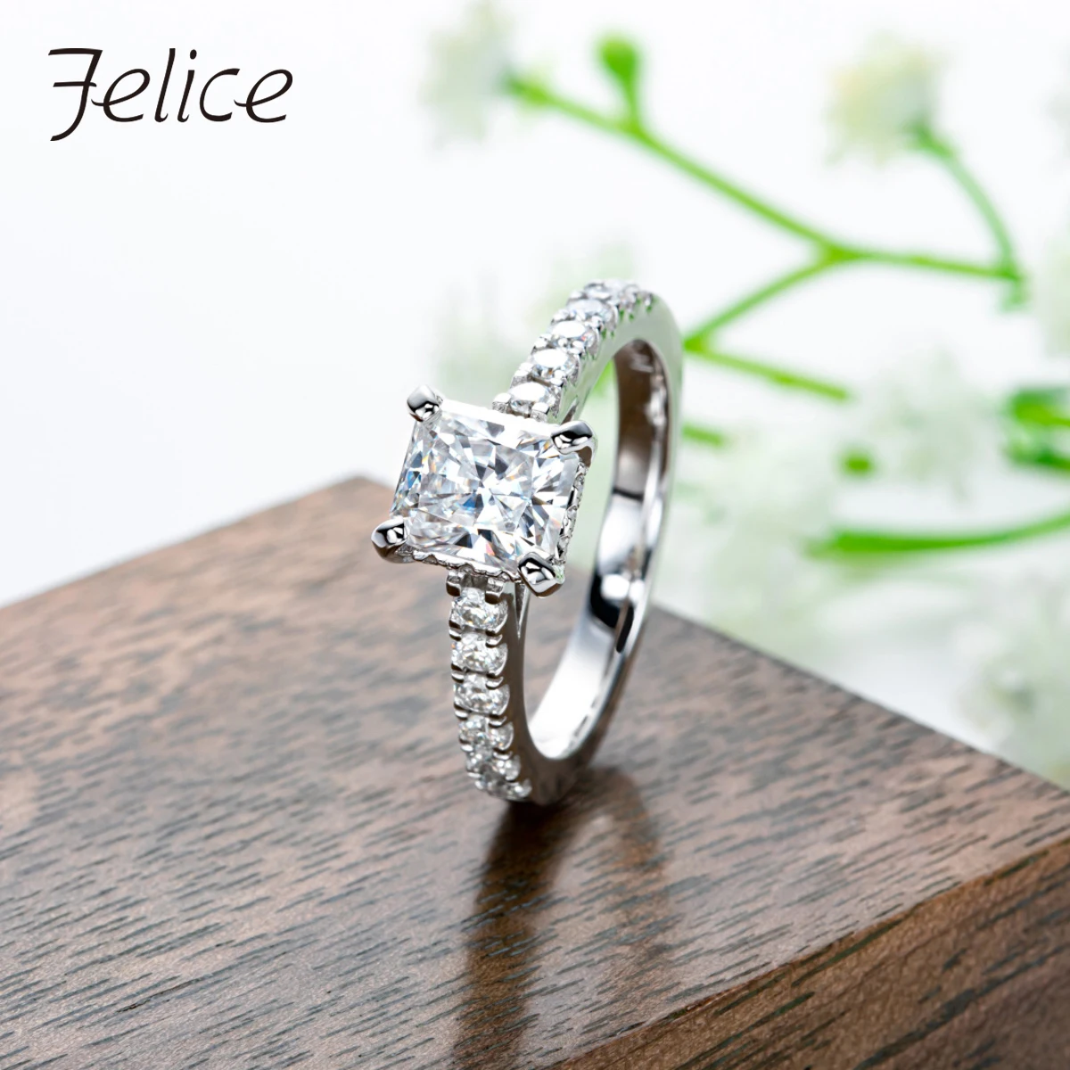 

Felice 1.5ct Radiant Cut D Color Moissanite Engagement Ring 925 Sterling Silver Gold Plated Lab Created Diamond Band Rings