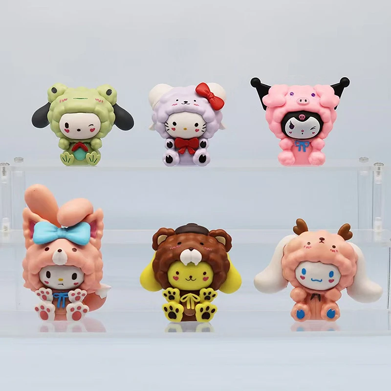 6 pçs sanrio anime bonito minha melodia cinnamoroll caixa cega brinquedo dos desenhos animados minha melodia pochacco figura ornamento criativo presente de natal