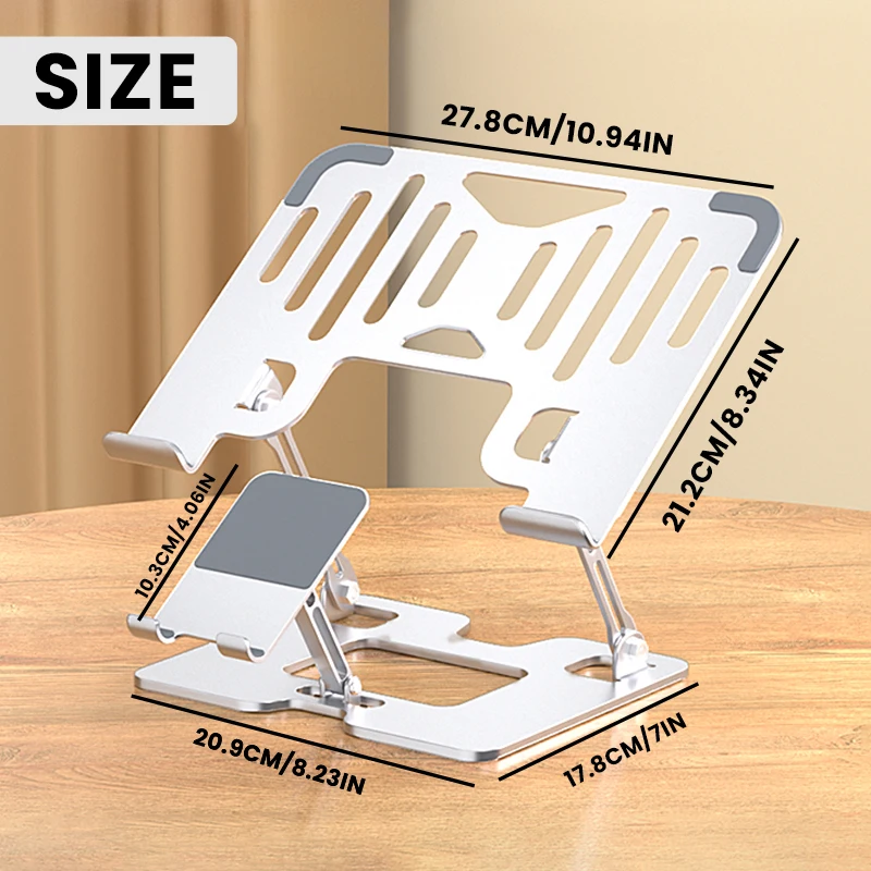حامل متعدد الوظائف مع حامل كمبيوتر محمول قابل للطي يعزز التهوية وقابل للتعديل مع حامل هاتف قابل للتعديل لمنازل المكاتب