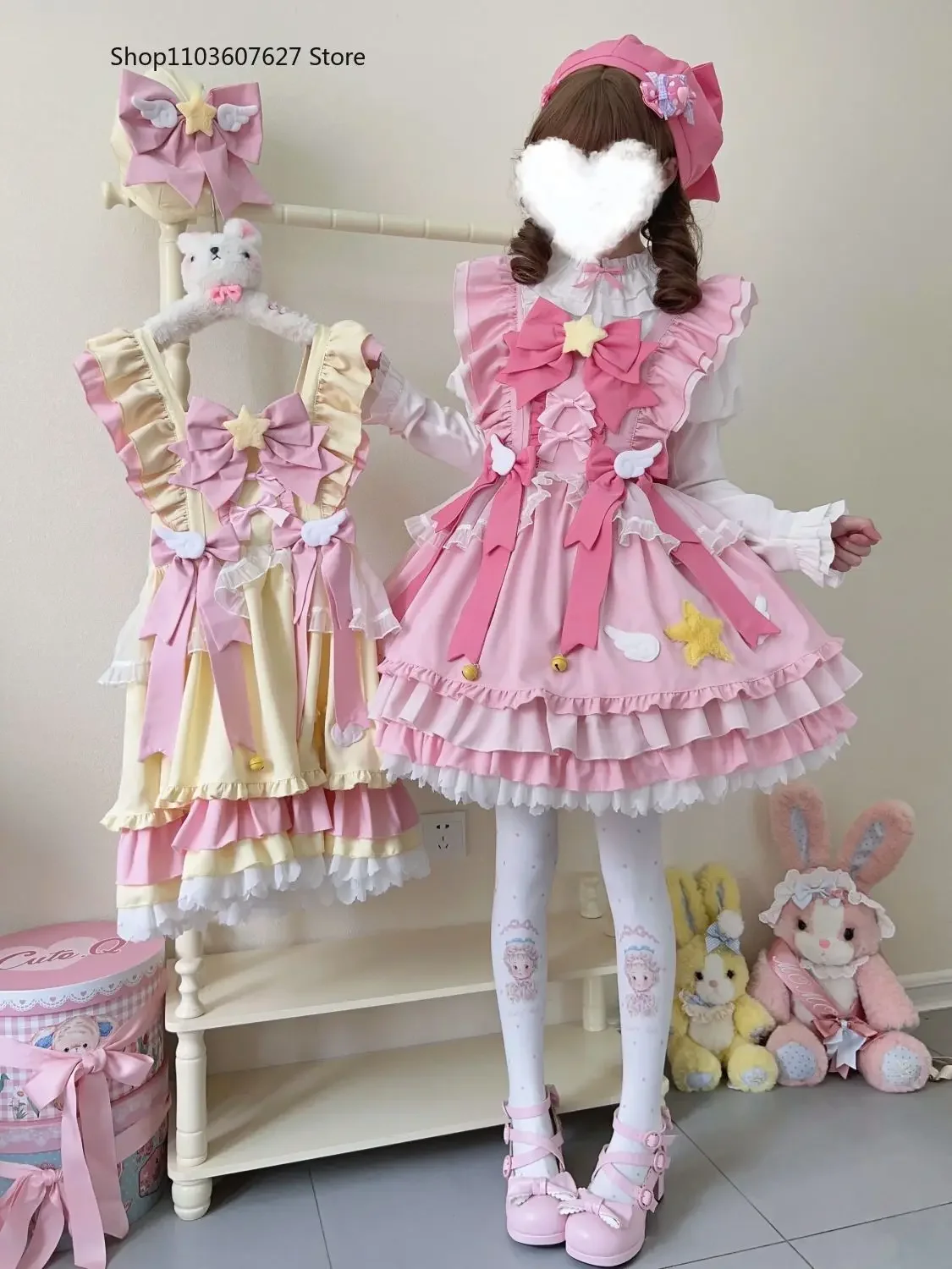 Anime Lolita Jsk Mini Dress Set Women Sweet Magic Star Bow Ruffles Princess Cosplay Costumes Party Dresses Girls Cute Maid Dress