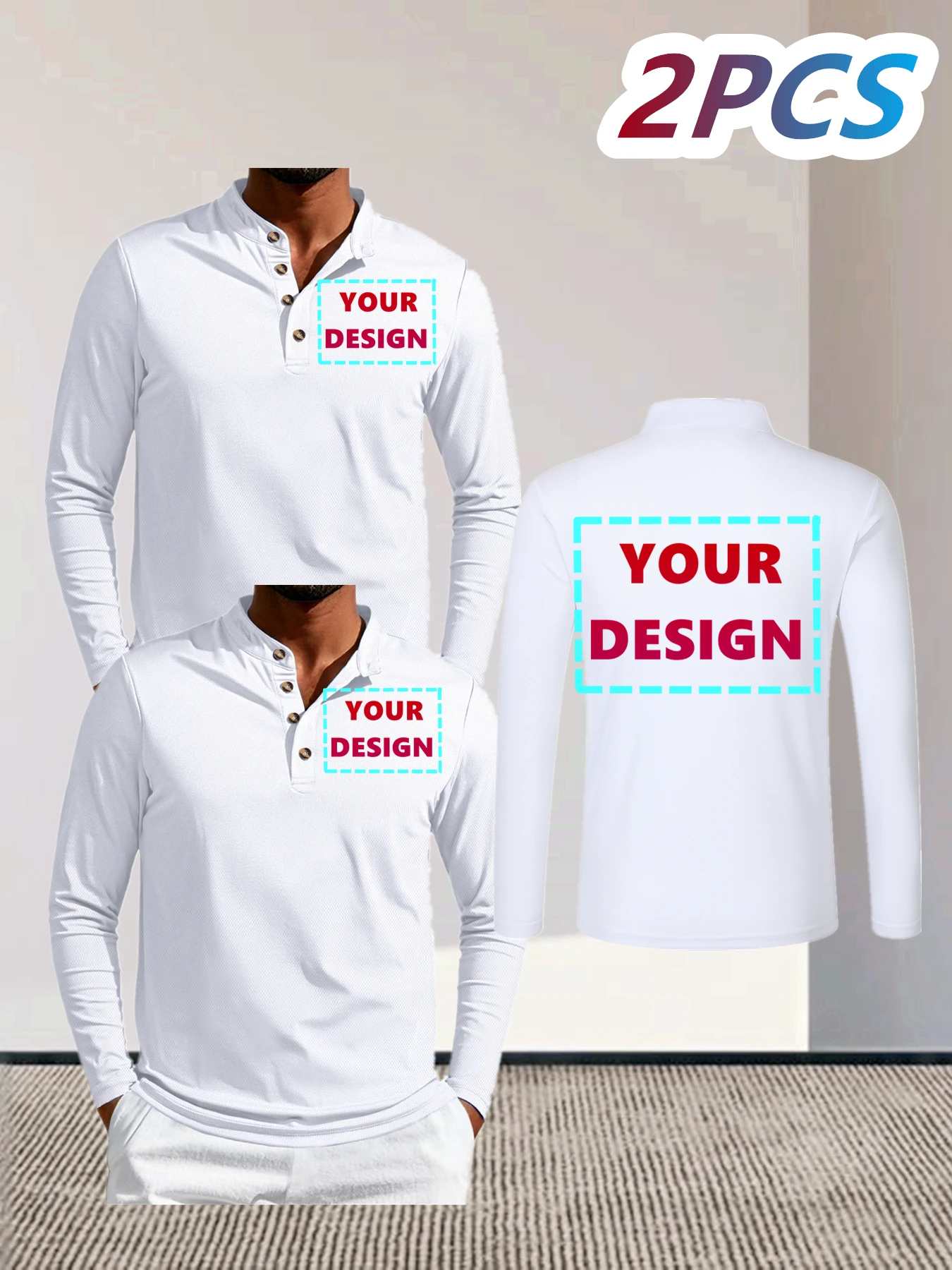 2-piece custom long-sleeved polo shirts. Recommended for business team uniforms, school uniforms and casual wear. The left chest