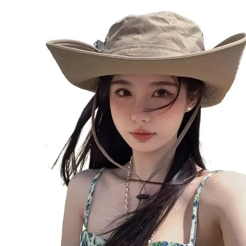 2024 Nieuwe Mode Zomer Emmer Hoed Cowboy Mannen Outdoor Vissen Wandelen Strand Hoeden Mesh Ademend Anti UV Zonnehoed Grote Brede Rand